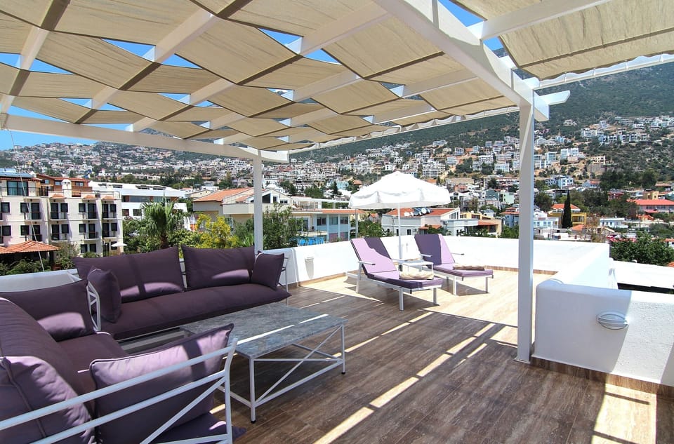 Private Top Roof Terrace With Pergola, Sofas and Sun Beds.