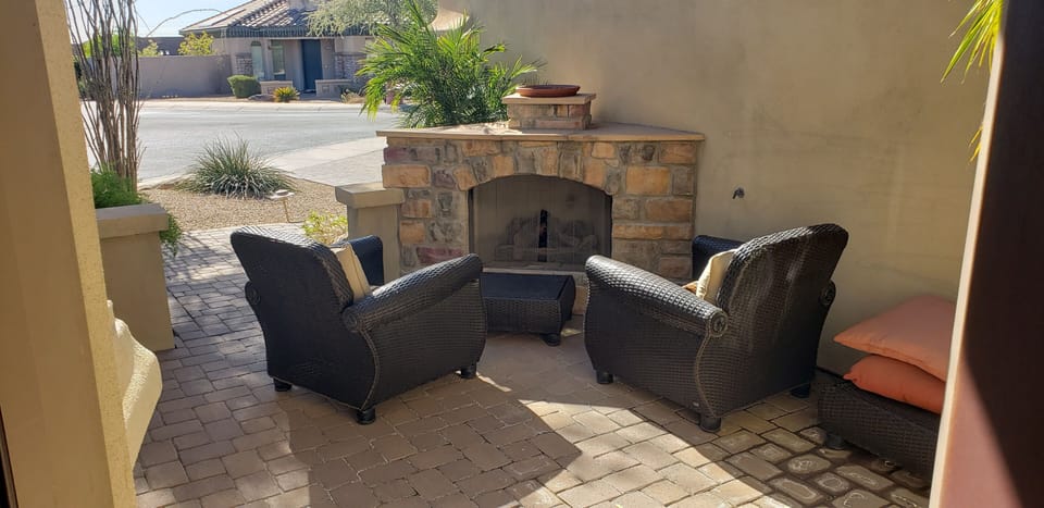 Front courtyard fireplace