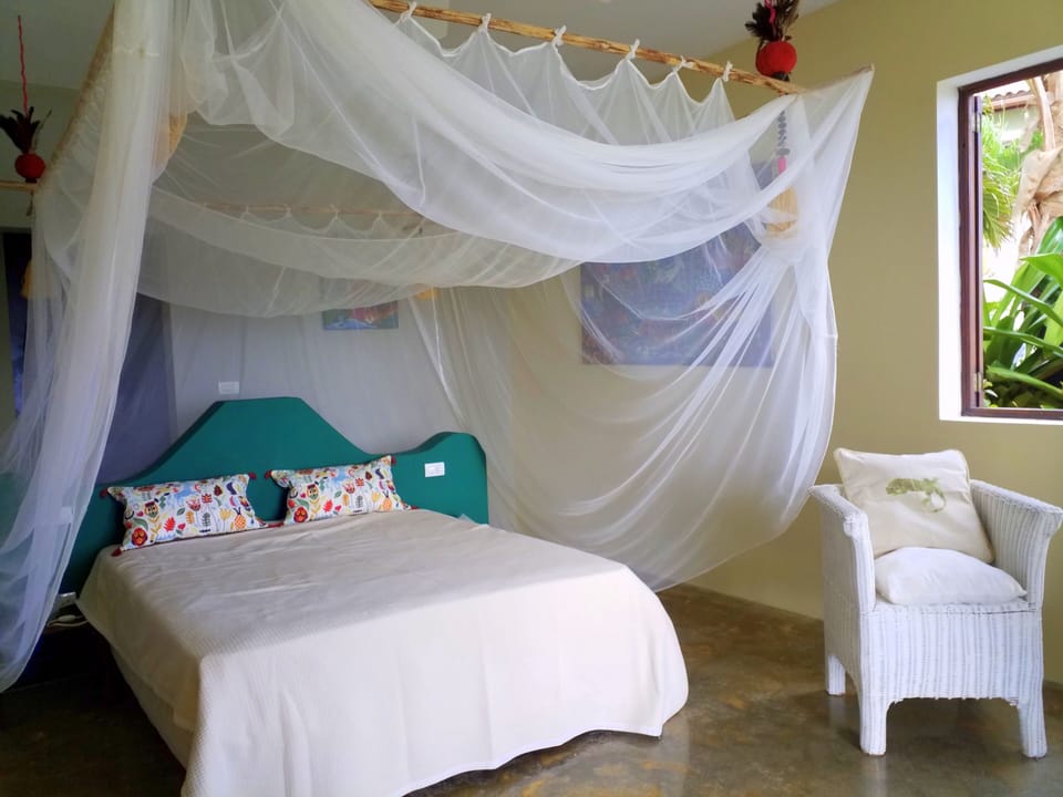 A stylish guest room downstairs