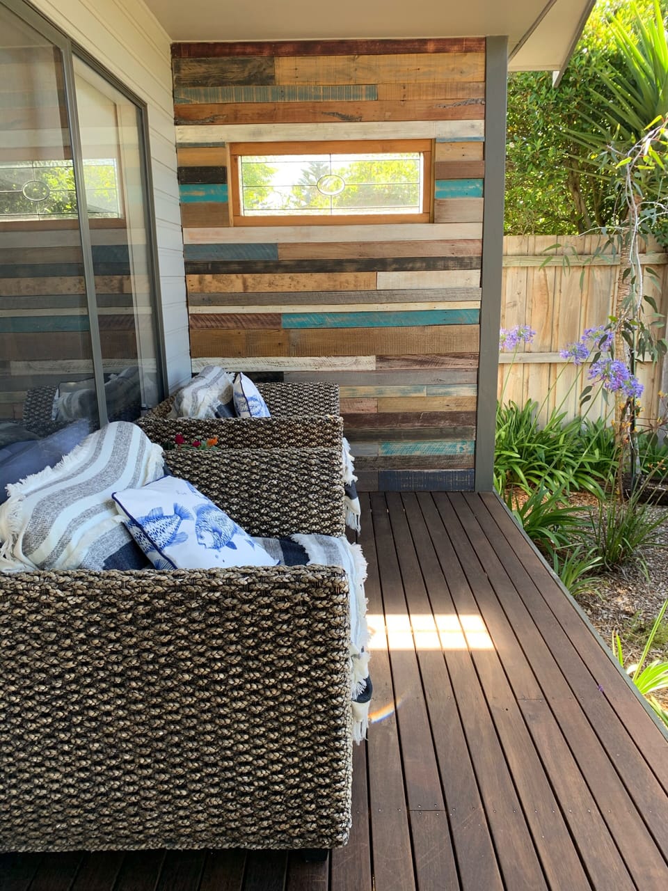 Outdoor seating overlooking tropical/ native 
Garden 