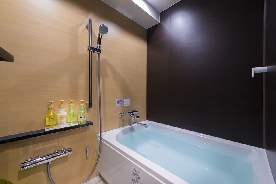 Separate tub and shower, free toiletries, hair dryer, bathrobes