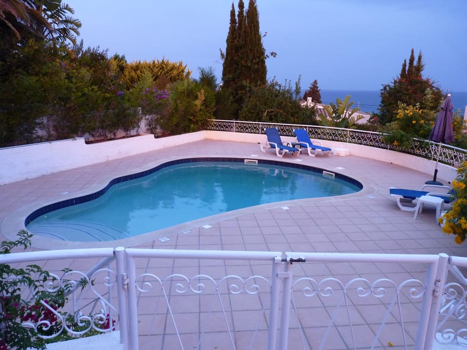 Evening light on the pool area.