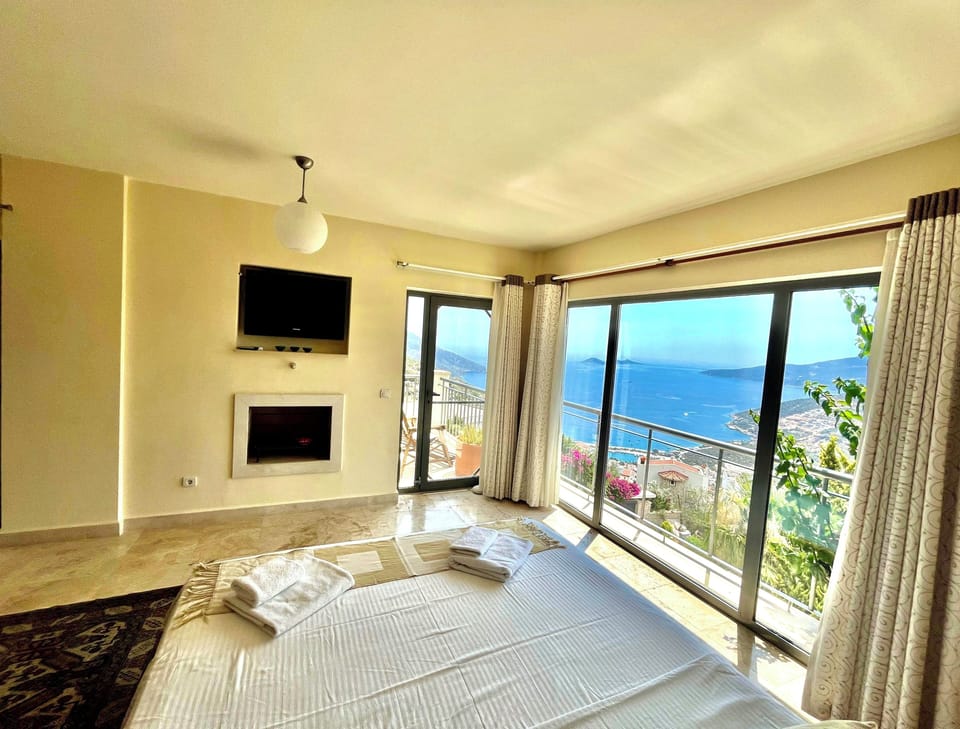 Master Bedroom with stunning vies of Kalkan Bay and the Harbour.