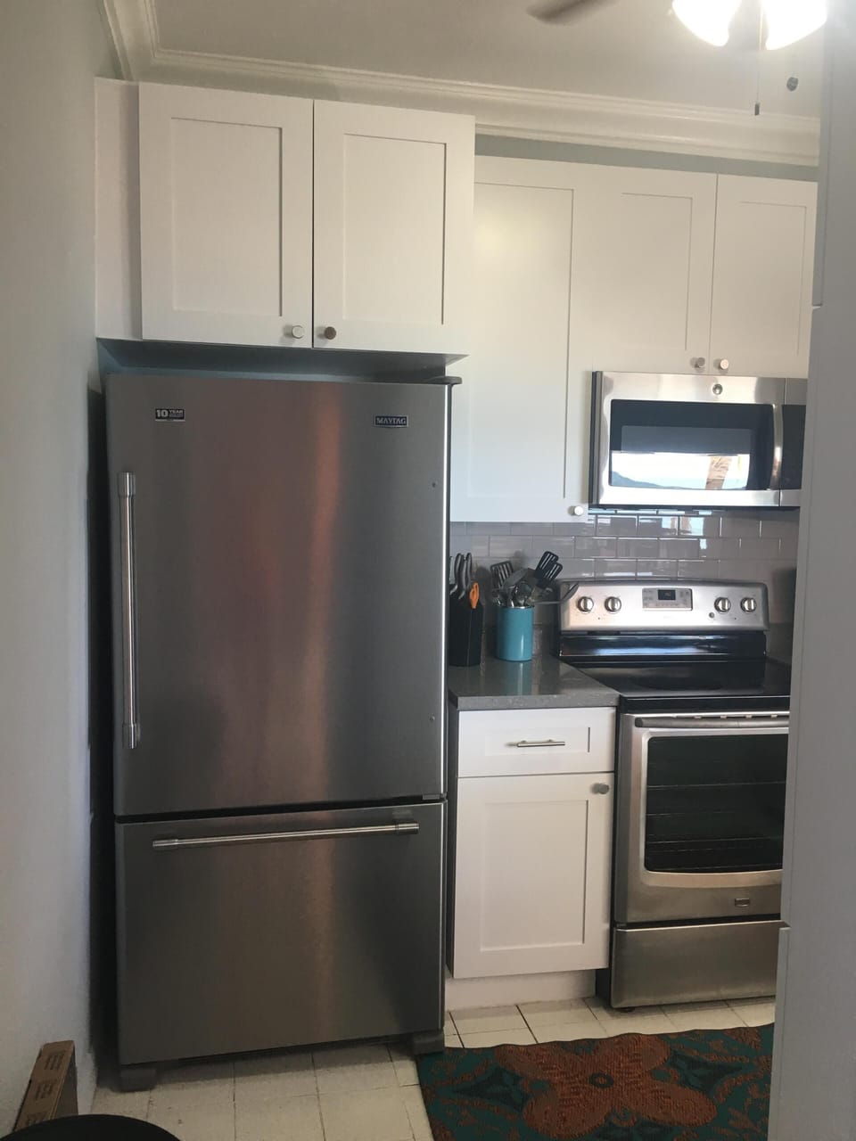 All new appliances in the newly renovated kitchen completed in July. 