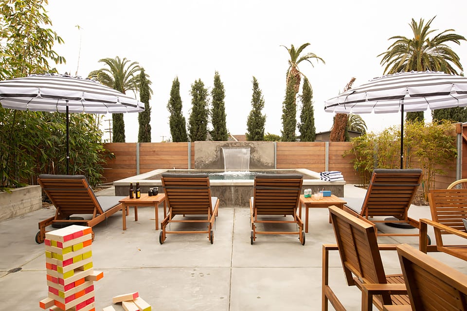 Lounge chairs and giant Jenga.