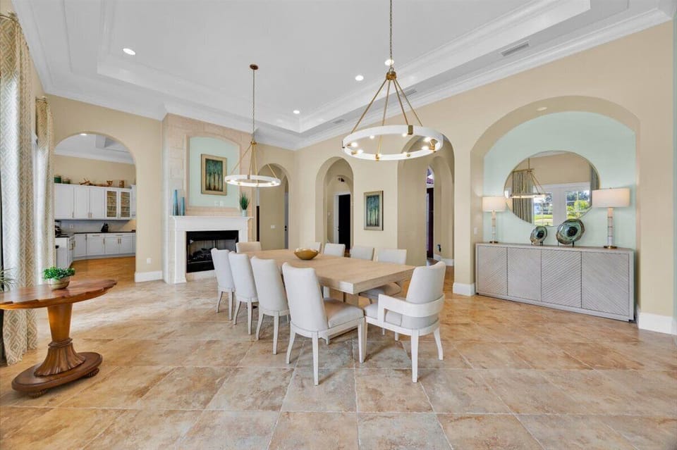 Next level Lux Modern Coastal dining table, chairs, buffet with ambiance galore!