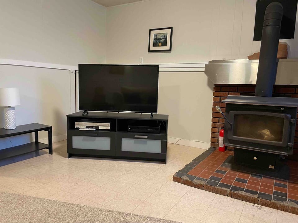 TV and wood-burning stove
