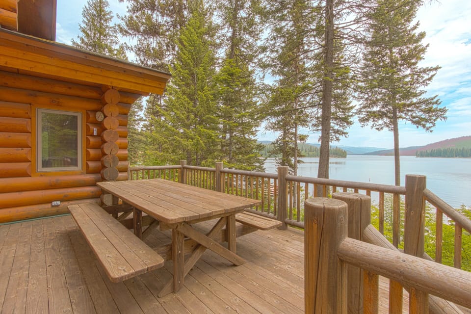 The large table on the deck is the perfect place for those late summer night meals.