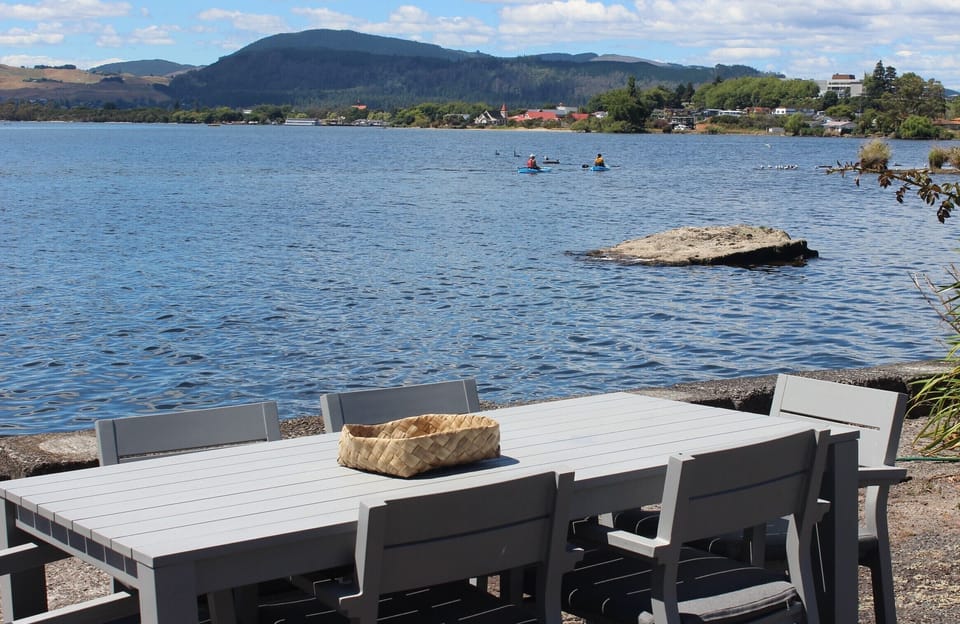 Outdoor area looking to Rotorua lakefront & City