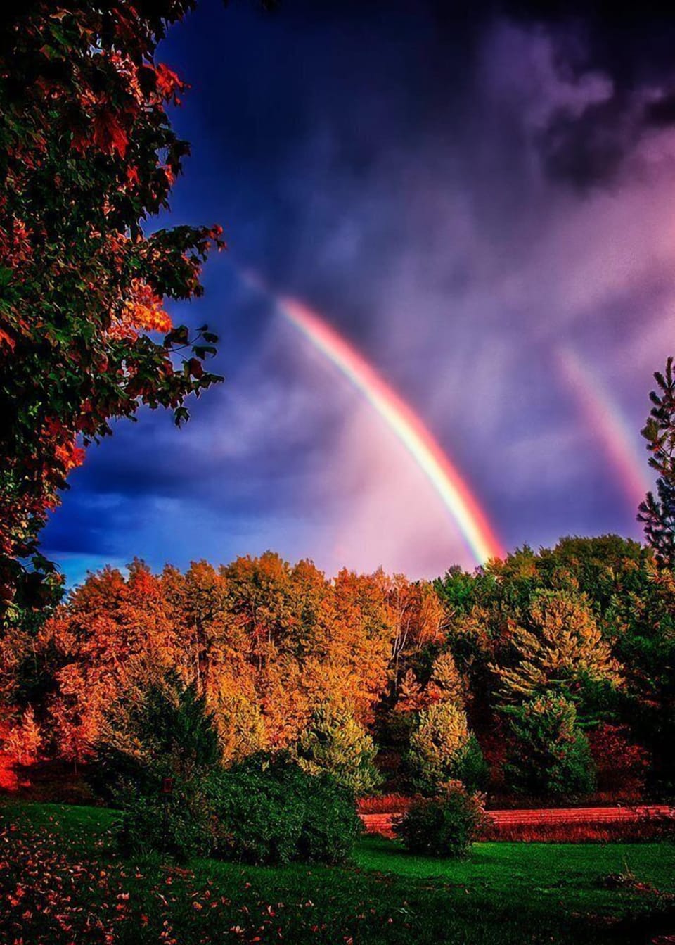 An amazing double rainbow.  View from the deck facing East.