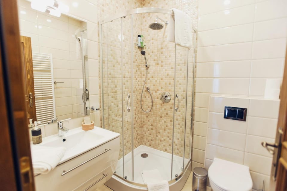 Shower, free toiletries, hair dryer, slippers