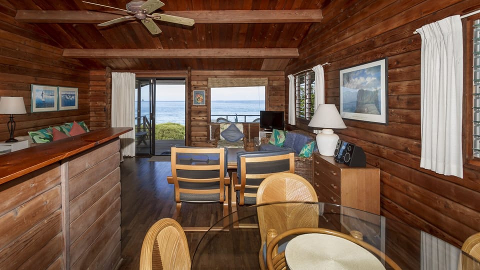 Dining table in living/kitchen area with ocean views
