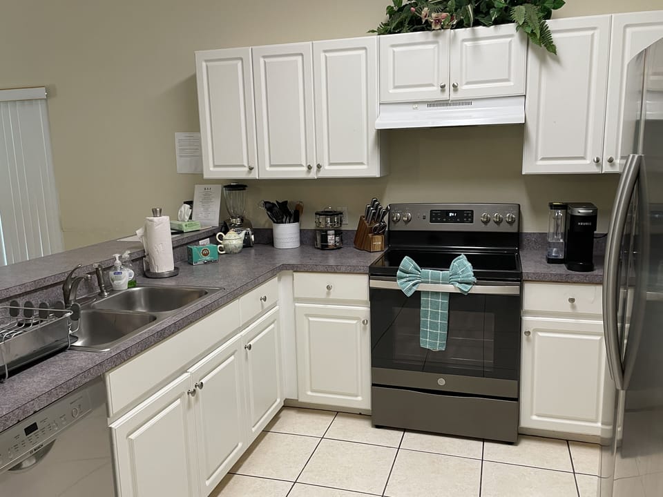 Kitchen with new GE range and Bosch dishwasher