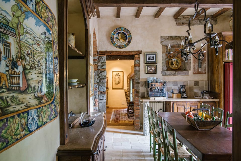 Inviting Tuscan country-style kitchen with classic details and modern comforts.