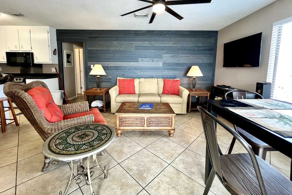 Living Room w/ NEW Plank wood wall