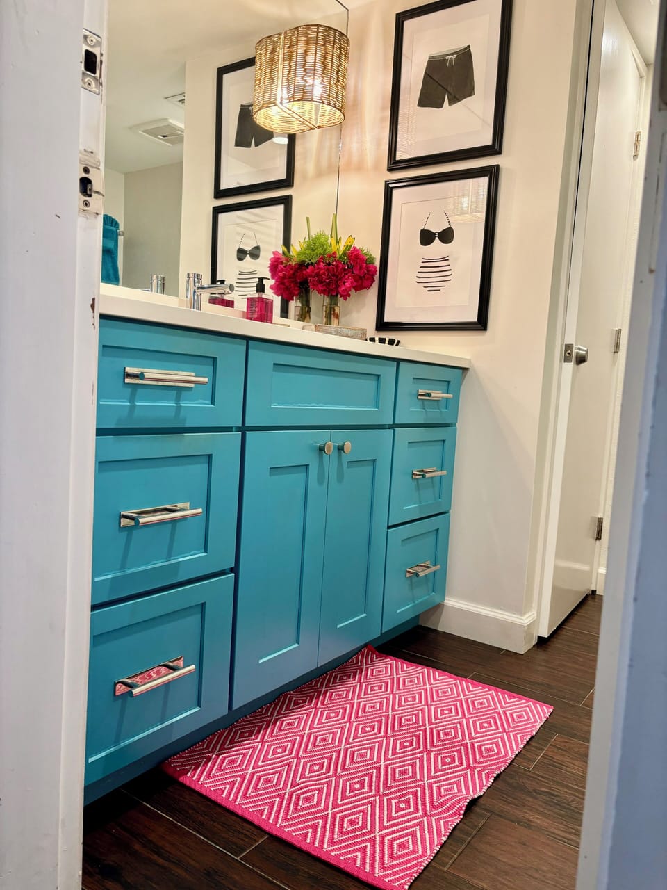 We love the pop of color of our vanity in the bathroom.  