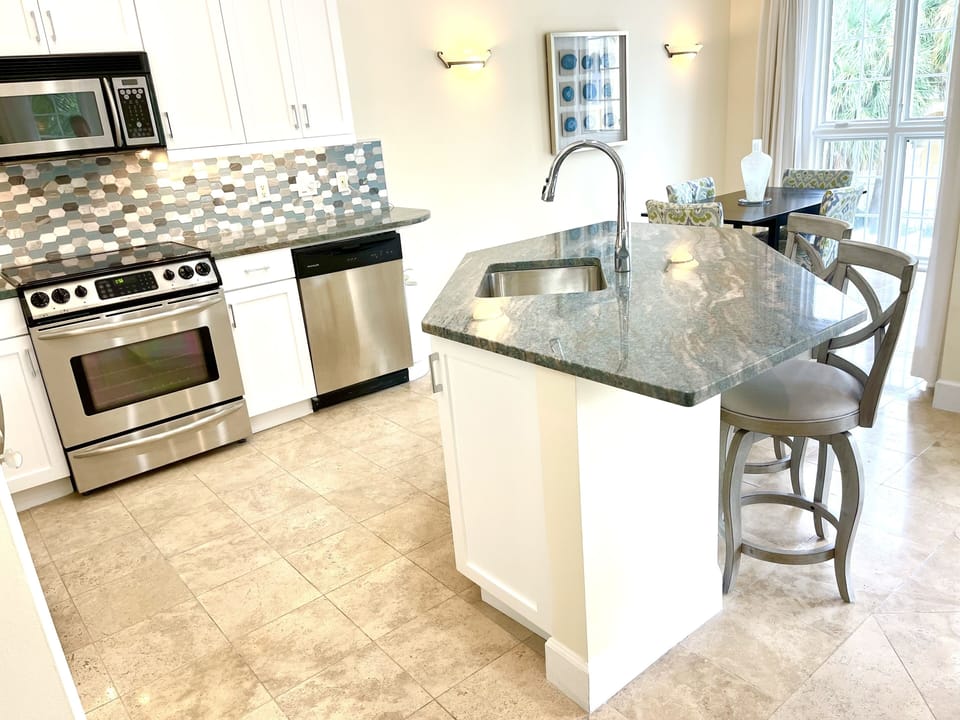 New island and bar stools
