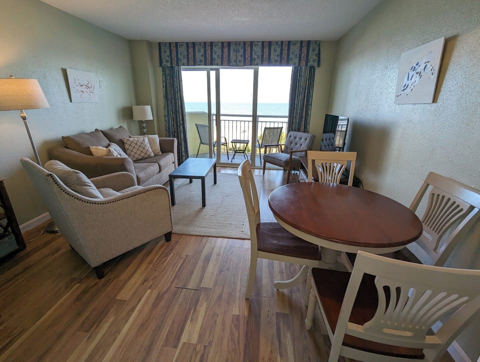 Looking from the kitchen into the living/dining room