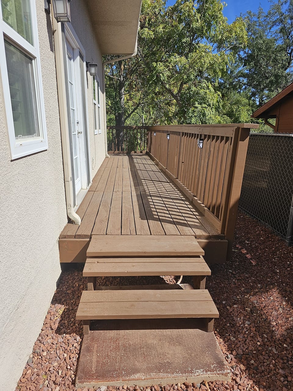 Wrap around Deck with 2 Patio Doors and Solar Lights
