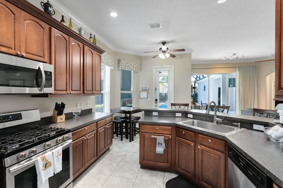 Kitchen with new gas stove and oven