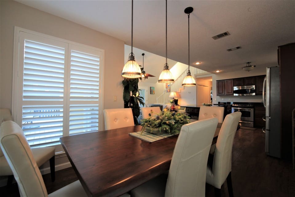 The dining room is just off the kitchen.