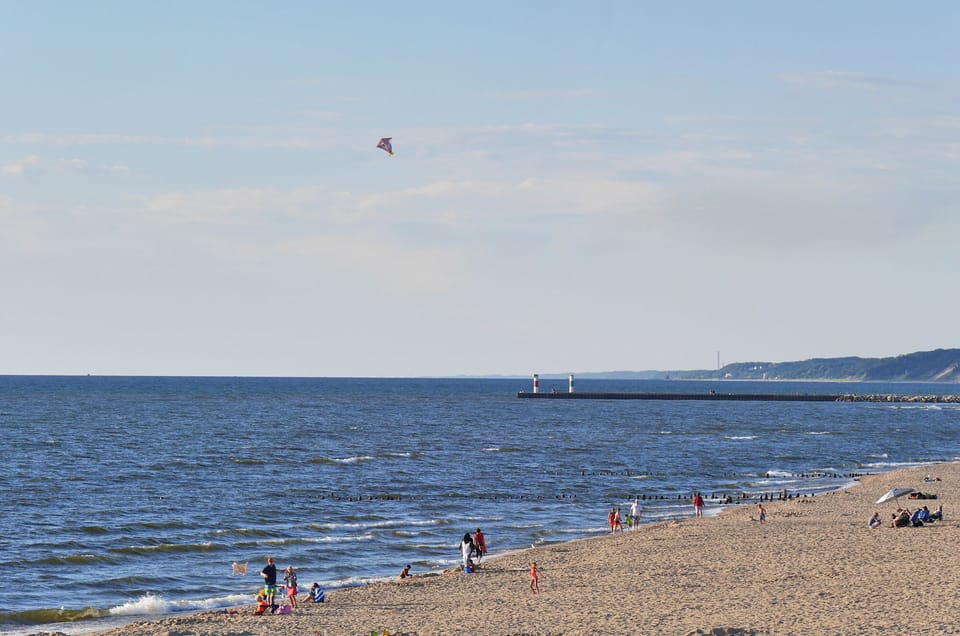 Oval Beach on Lake Michigan looking north toward the pier
