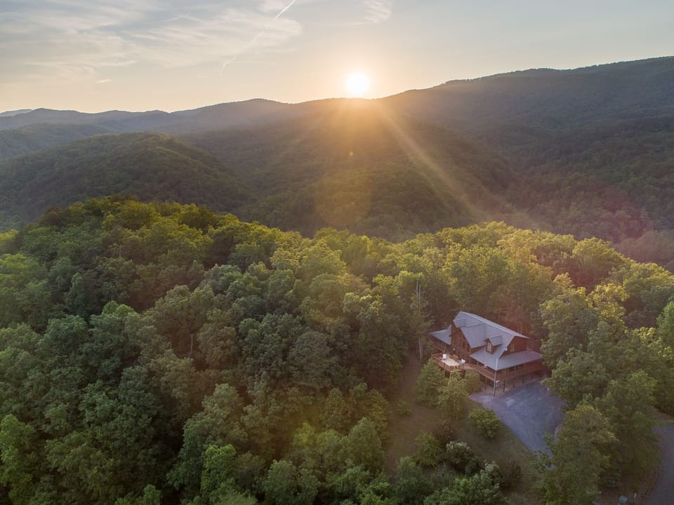 Aerial View Of The Cabin - Sits On Top Of Bluff Mountain 