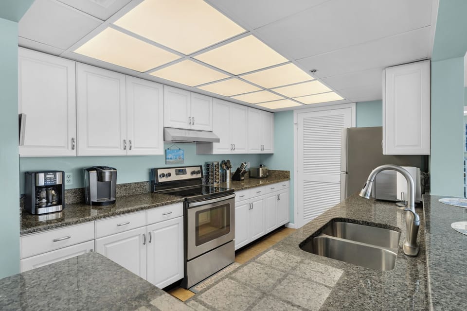 Full kitchen with everything you need to cook.  