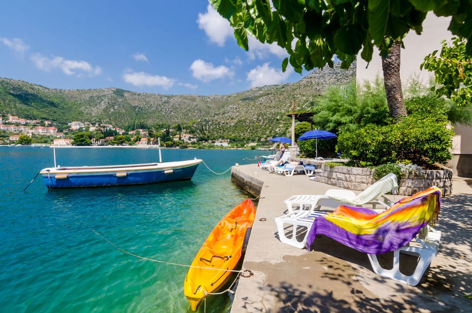 Private waterfront with sunbeds and umbrellas with no additional cost