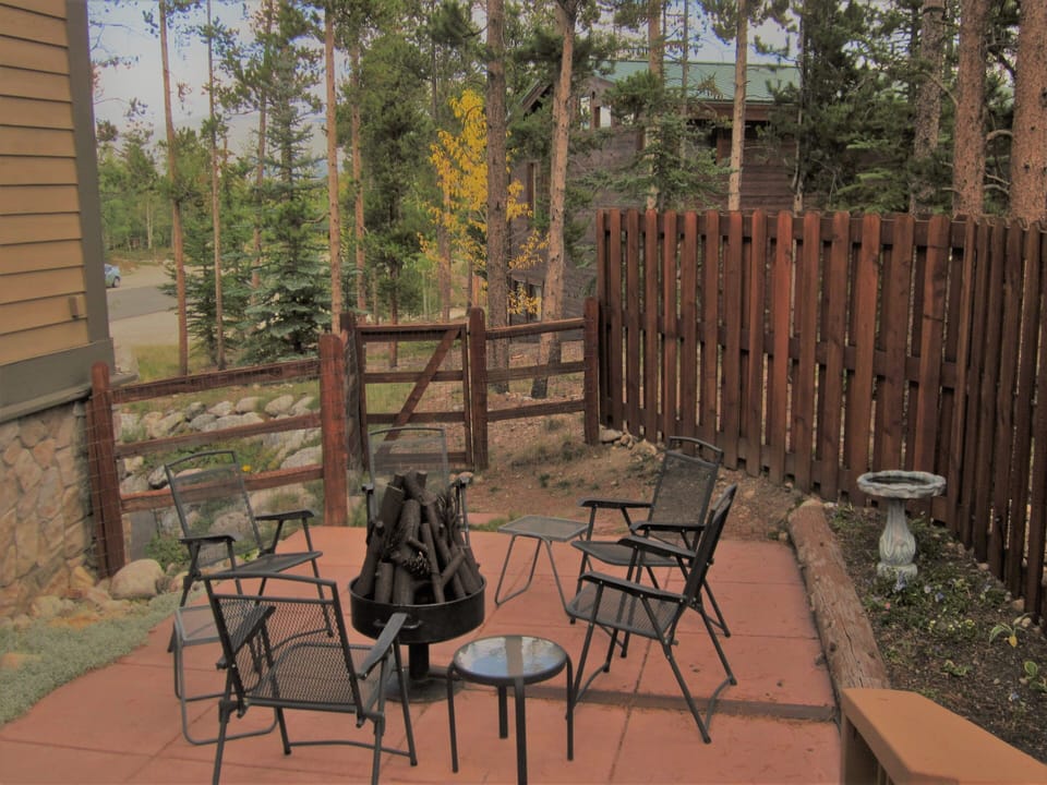 Backyard propane fire pit and sitting area