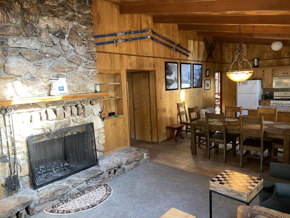 Fireplace and open kitchen