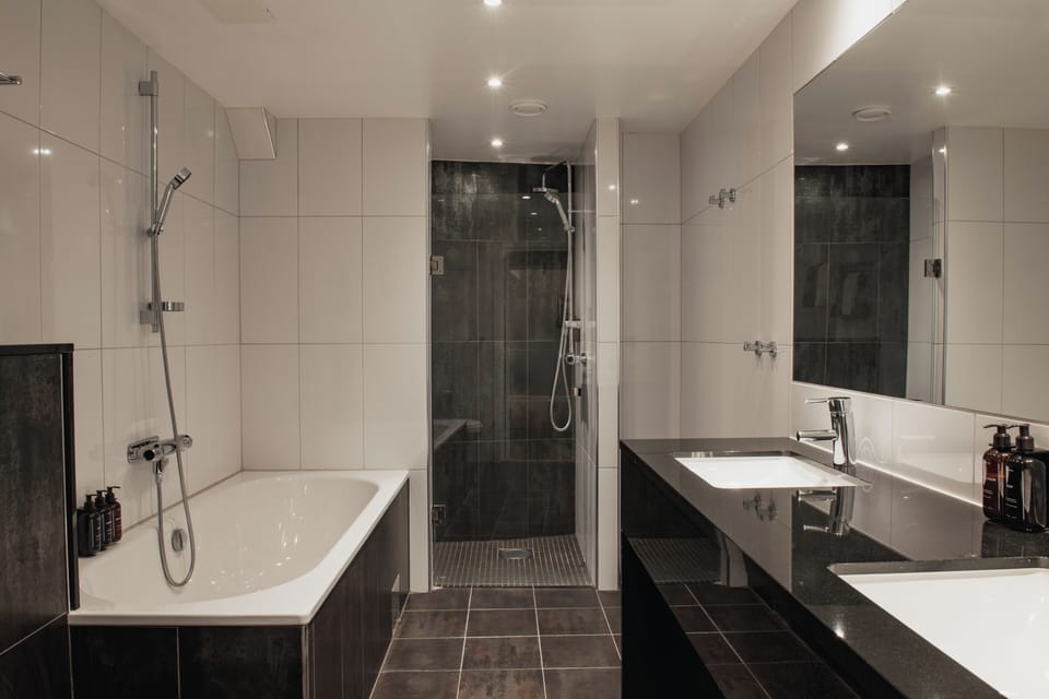 Deluxe Room, Non Smoking | Bathroom | Hair dryer, towels, soap, shampoo