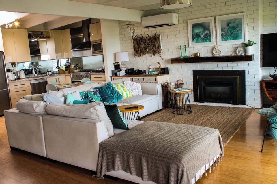 Gas fireplace and split system air conditioner and heating. 