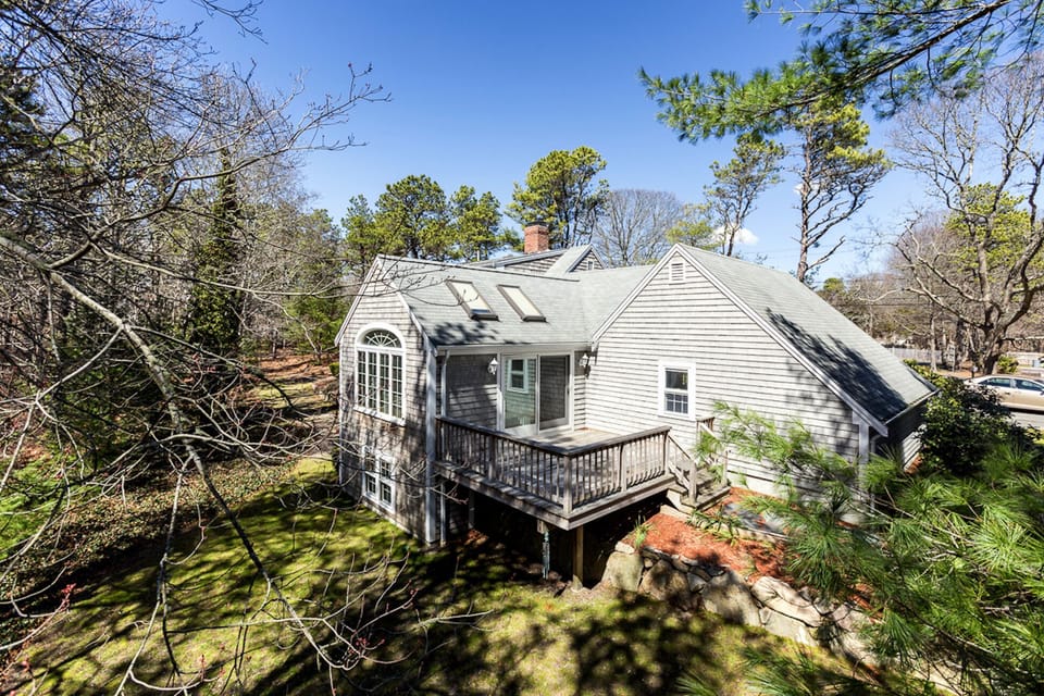 Beautiful deck overlooking forest filled with birdsong.