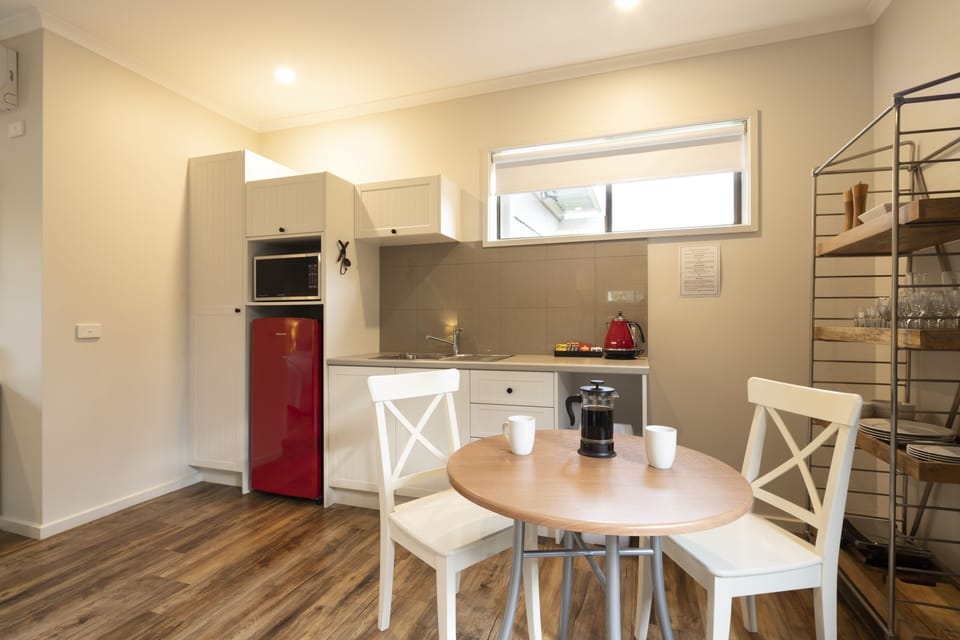 Kitchenette with plates, cutlery, coffee pods.  BBQ in your private back garden