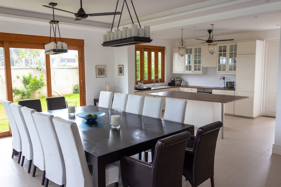 The villa has a full kitchen and dining facility
