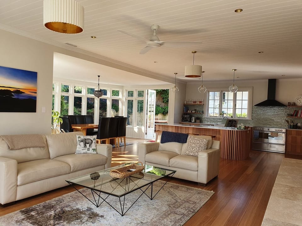 Newly renovated open plan kitchen, living, dining.