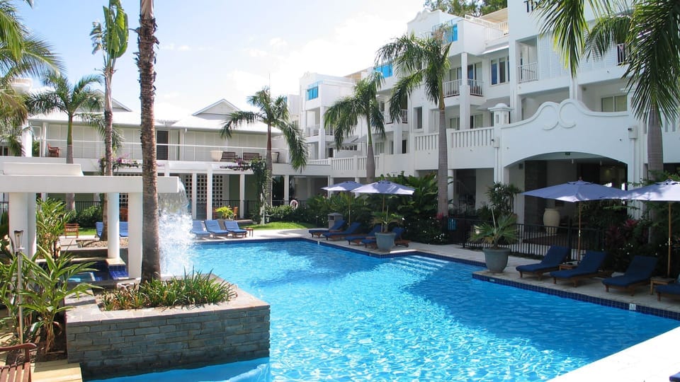 formal pool and waterfall