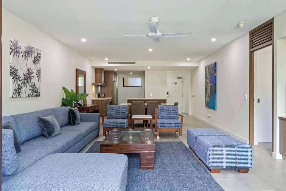 Ample seating invites you to unwind in air-conditioned comfort, making use of the smart TV.