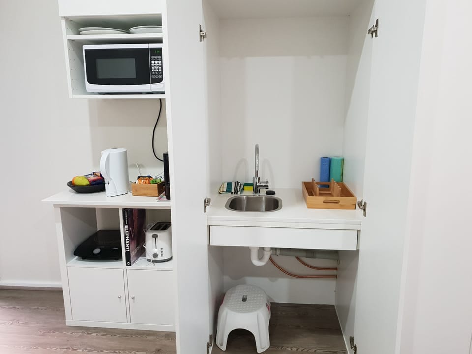 Here is a closeup of the kitchenette with sink on the right & cook area on left