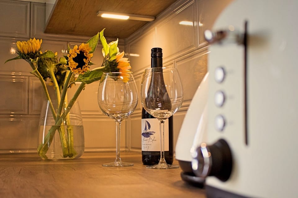 Imagine relaxing in our beautiful apartment with a glass of wine...