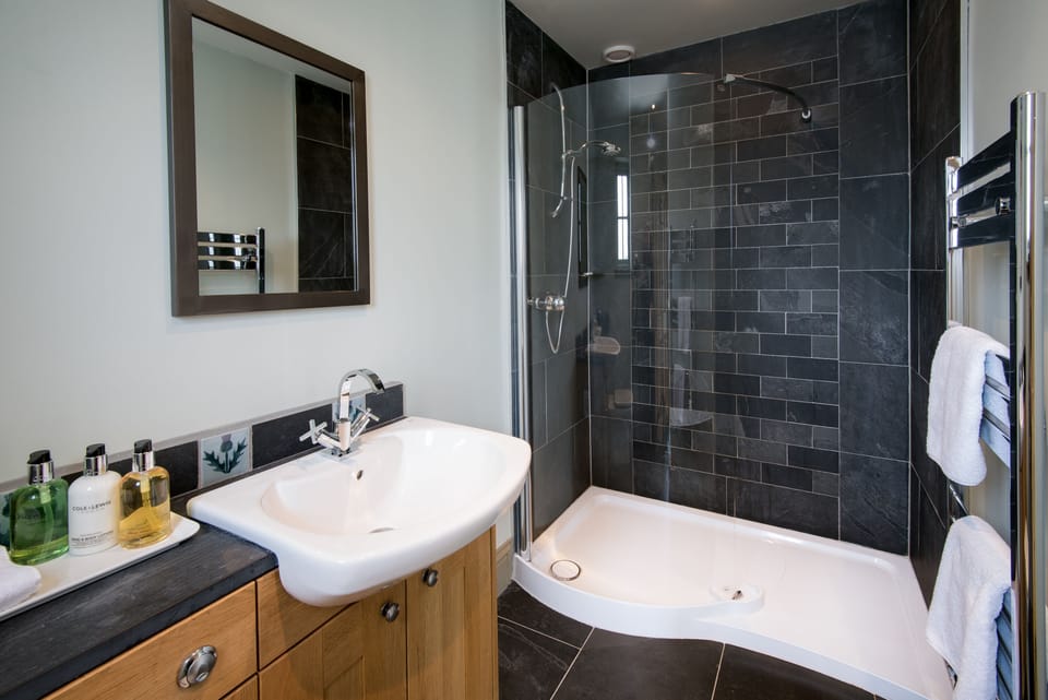Dignity en suite four-poster shower room.