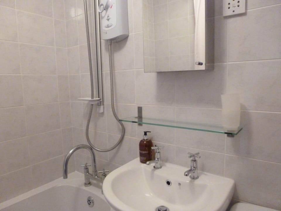 bathroom, shower over bath and toilet downstairs