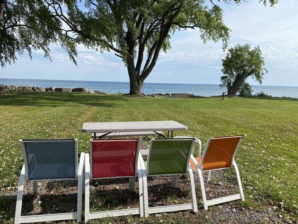 Backyard is Lake Ontario, great to play catch or throw frisbee, watch the boats
