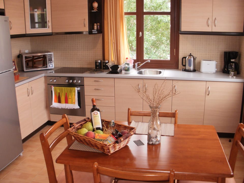 Apartment | Private kitchen | Full-size fridge, microwave, oven, stovetop