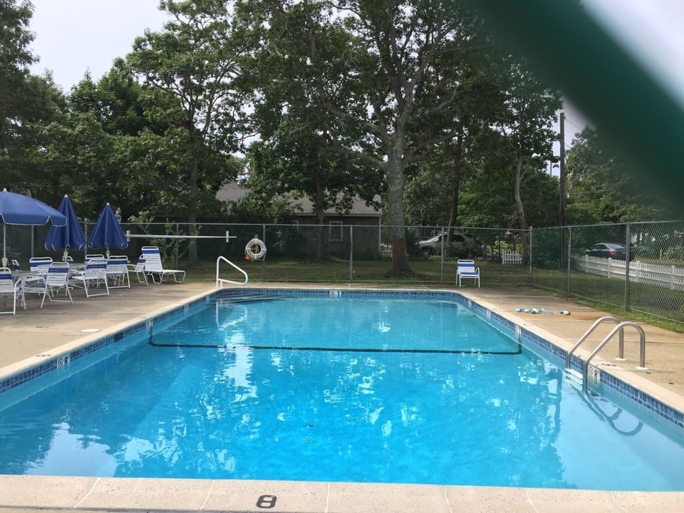 Seaview Ave is to the right of the pool. The beach is 1/2 down Seaview Ave!