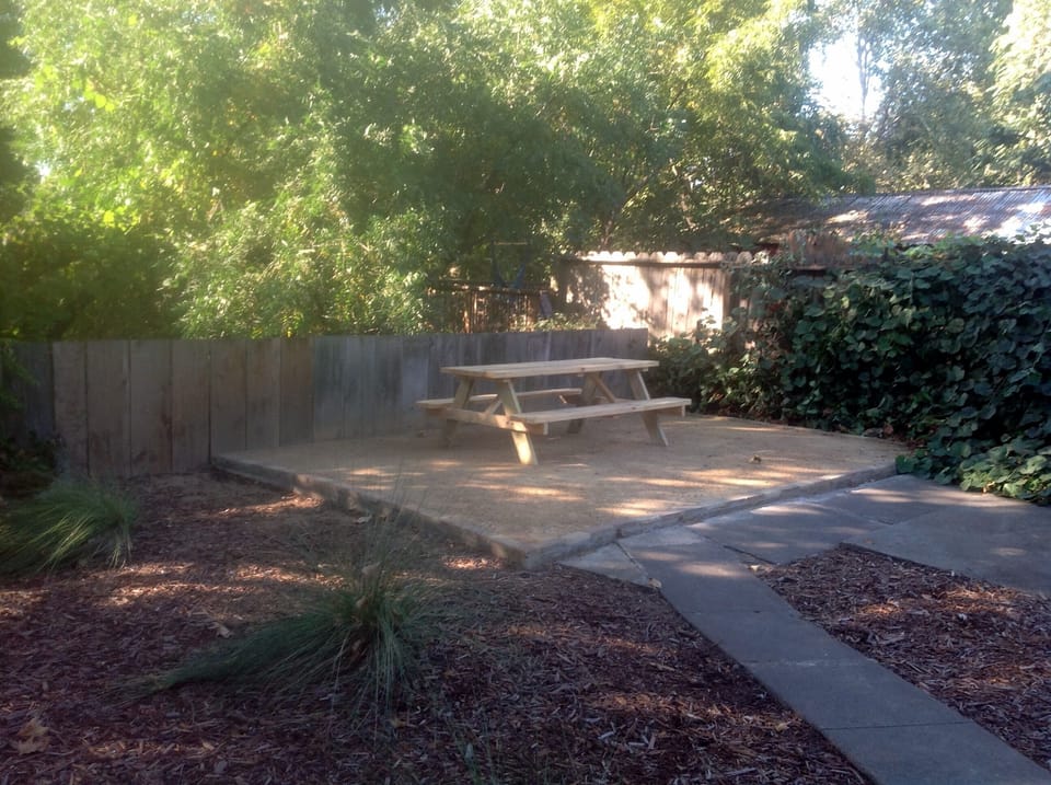 The backyard is a great spot for some creekside R&R.