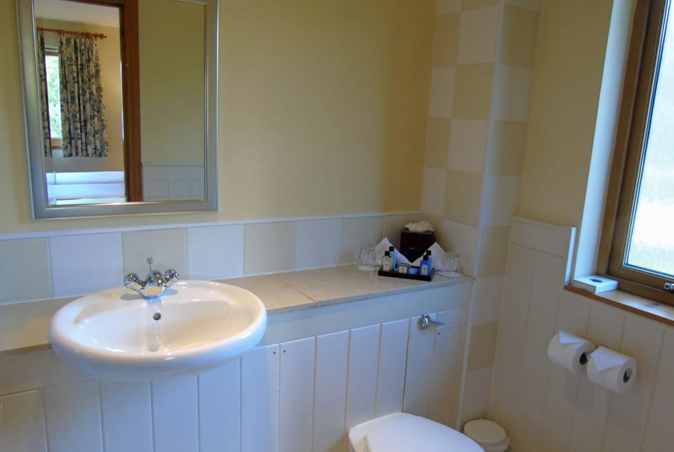 Separate tub and shower, free toiletries, bathrobes, towels