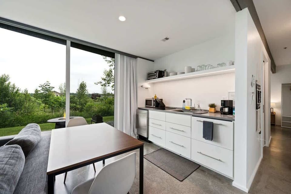 Fully stocked and smartly laid out. The efficient kitchenette includes everything you need for easy meals and late-night snacks.