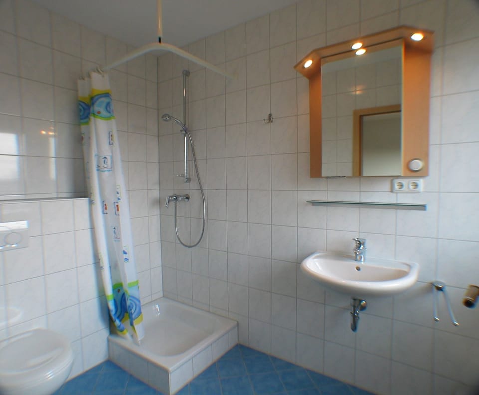 Shower, free toiletries, hair dryer, towels
